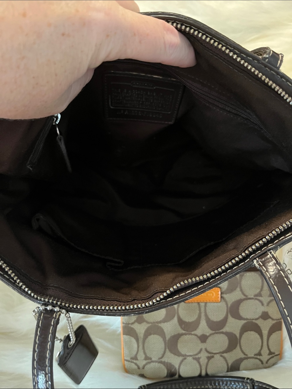 Coach Brown Signature Canvas Tote with Dark Brown Trim - Picture 3 of 4